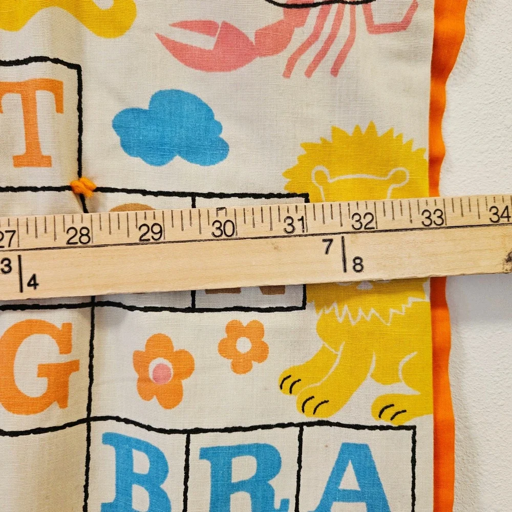 Vintage Animal Alphabet Crossword Quilted Baby Blanket Orange Trim 33x47